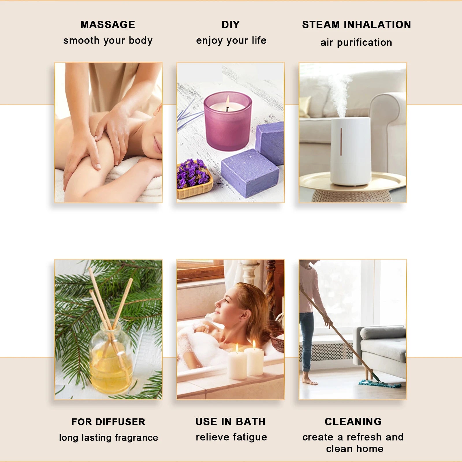 10ml Natural Plant Essential Oils with Dropper for Diffusers and Humidifiers - Lavender, Jasmine, Eucalyptus, and Vanilla Blends