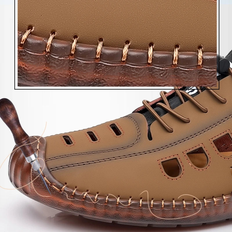 Men's Soft Leather Summer Sandals 2024 - Breathable Non-Slip Cowhide Sole Casual Outdoor Beach Footwear