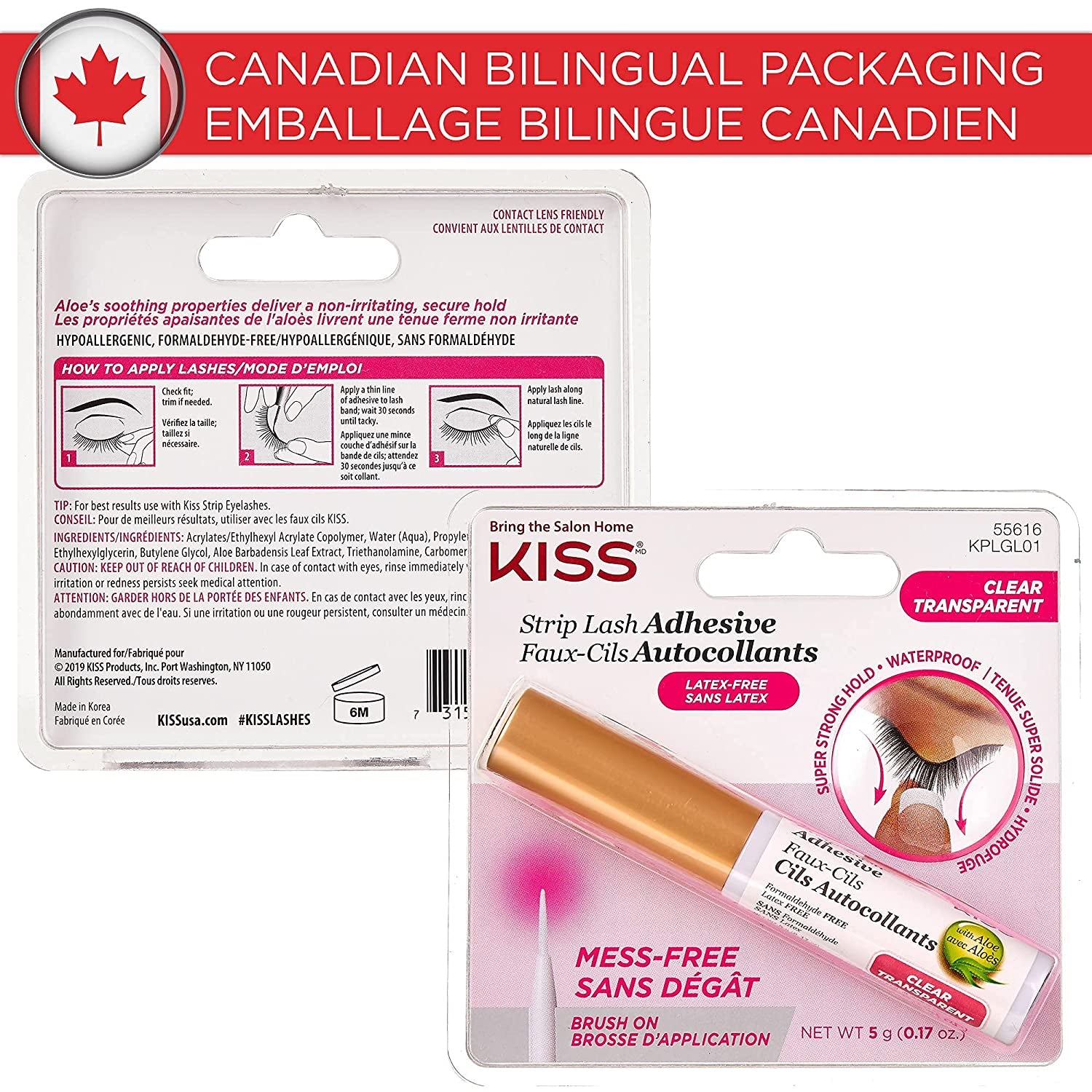 Clear Gel Eyelash Adhesive for 24-Hour Long-Lasting Hold with Strip Lashes and Lash Clusters