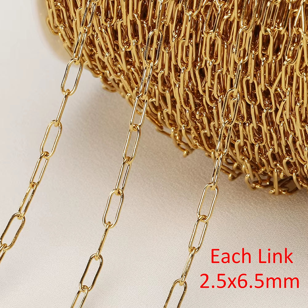 2-Meter No Fade Stainless Steel Chains for Jewelry Making - Gold Beaded Necklace and Bracelet Accessories