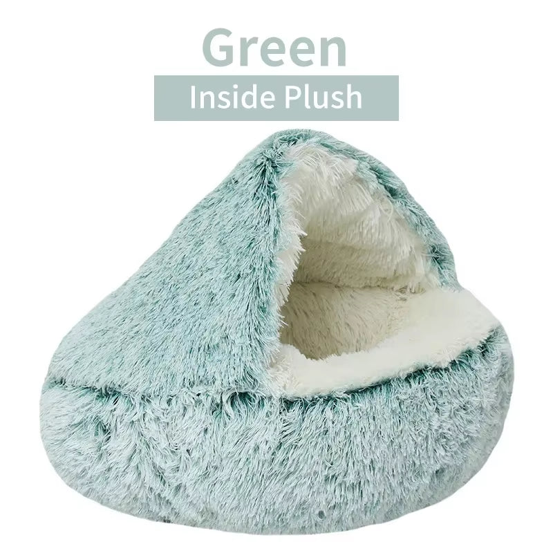 Premium Winter Plush Round Cat Bed and Cushion - 2-in-1 Warm Pet Sleep Bag and Nest for Small Dogs and Cats