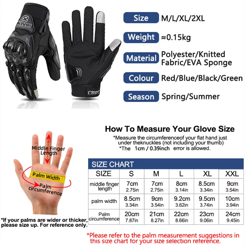 Summer Breathable Full Finger Motorcycle Gloves - Non-Slip, Wear-Resistant Motocross Racing Gloves with Touch Screen Compatibility