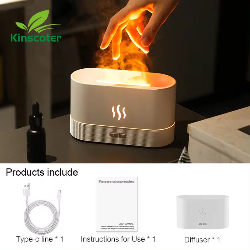 Ultrasonic Aroma Diffuser and Humidifier with LED Flame Lamp and Essential Oil Functionality