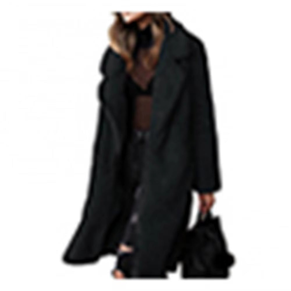 Women's Winter Plush Lapel Long Sleeve Warm Cardigan - Velvet Midi Coat