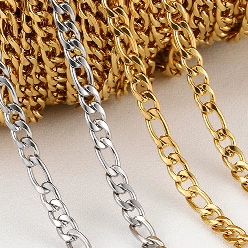2-Meter No Fade Stainless Steel Chains for Jewelry Making - Gold Beaded Necklace and Bracelet Accessories
