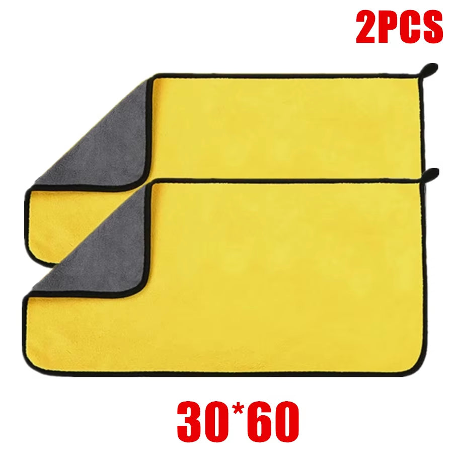 Microfiber Cleaning Towels - Thick, Soft Drying Cloths for Car Body Washing - Double Layer Cleaning Rags - Available in 1, 2, or 6 Packs - Essential Car Accessories