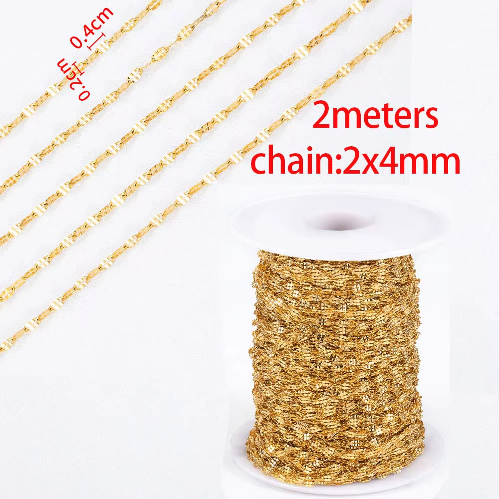 2-Meter No Fade Stainless Steel Chains for Jewelry Making - Gold Beaded Necklace and Bracelet Accessories
