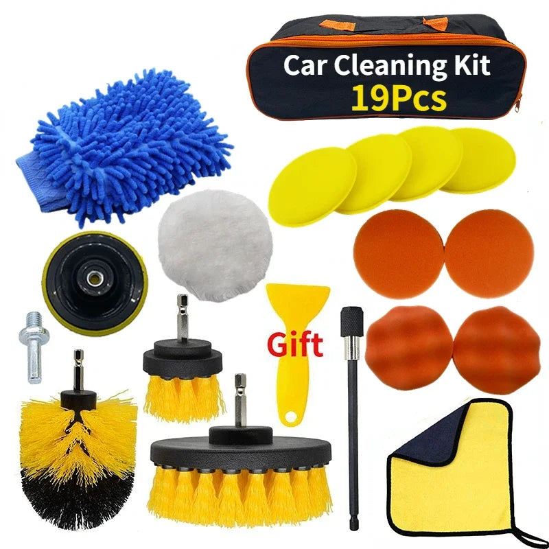 ZOPOSON Professional Car Cleaning Kit: Scrubber Drill Detailing Brush Set for Air Conditioner Vents, Towels, and Polishing Tools