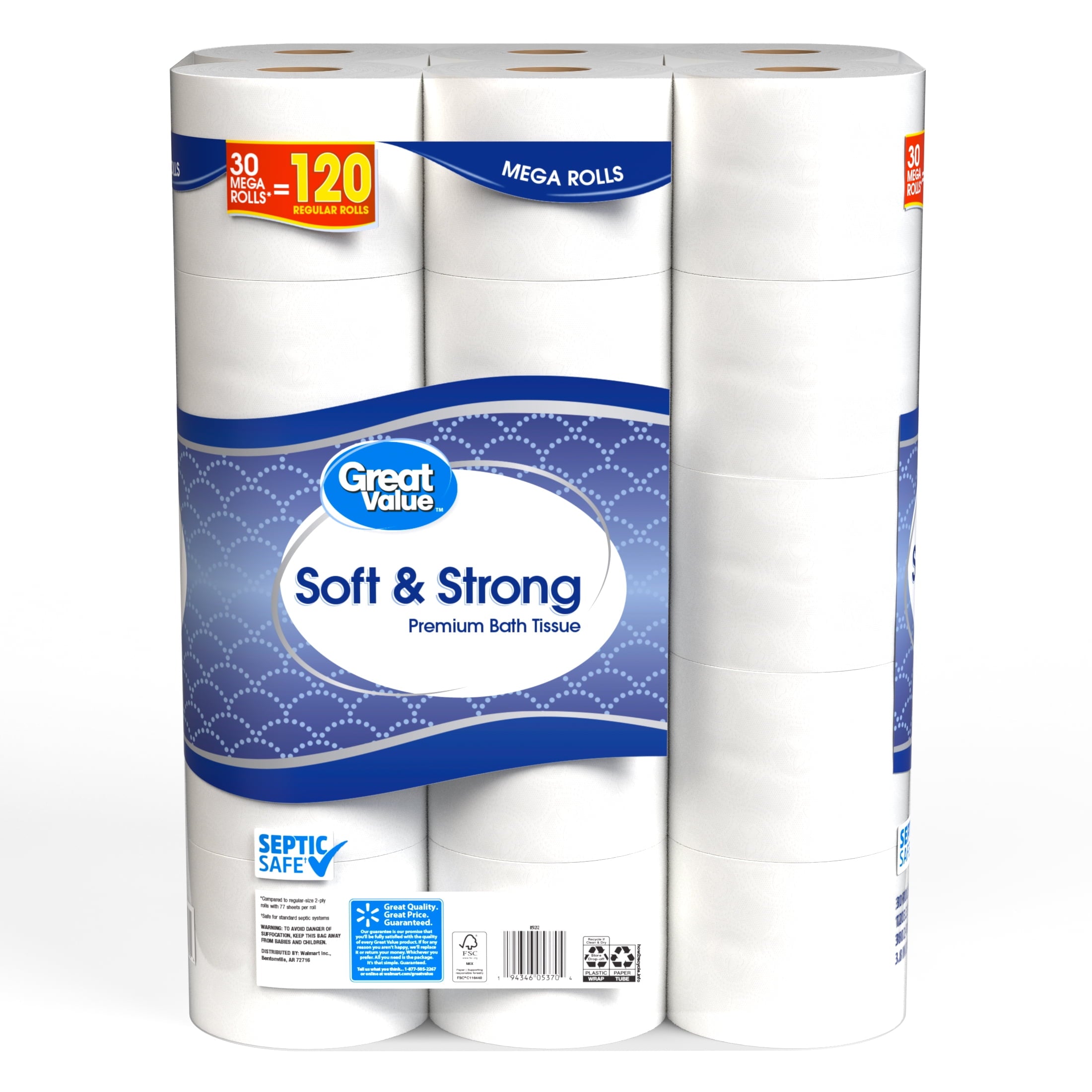 Soft & Strong Premium Toilet Paper, 30 Mega Rolls, 380 Sheets per Roll - CommunityRateLLC