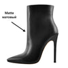 Women's Handmade Pointed Toe 10CM Thin High Heel Ankle Booties with Side Zipper in Red and Blue, Available in Extended Sizes