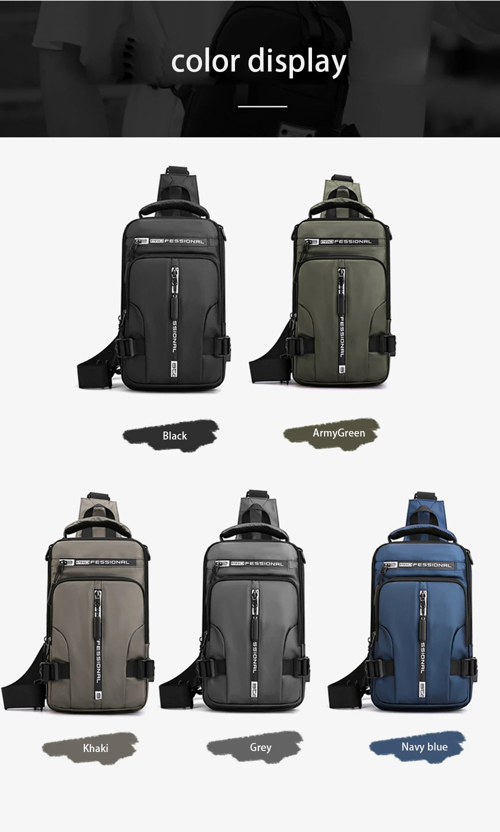 Men's Waterproof Nylon Crossbody Bag with USB Charging Port - Multifunctional Outdoor Travel Daypack and Casual Messenger Chest Bag