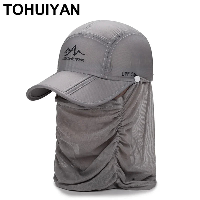 Foldable UV Protection Baseball Caps for Men and Women - Summer Sun Hats with Face and Neck Cover for Outdoor Activities and Fishing