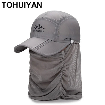 Foldable UV Protection Baseball Caps for Men and Women - Summer Sun Hats with Face and Neck Cover for Outdoor Activities and Fishing