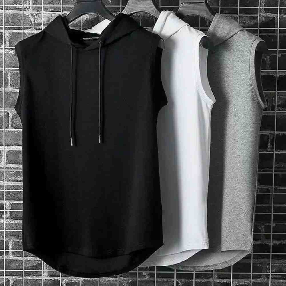 High-Quality Ice Silk Sleeveless Muscle Hoodie Vest for Summer Gym Workouts and Bodybuilding