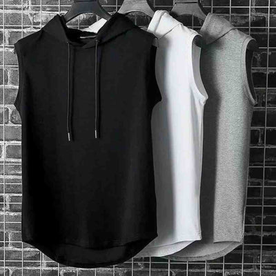 High-Quality Ice Silk Sleeveless Muscle Hoodie Vest for Summer Gym Workouts and Bodybuilding
