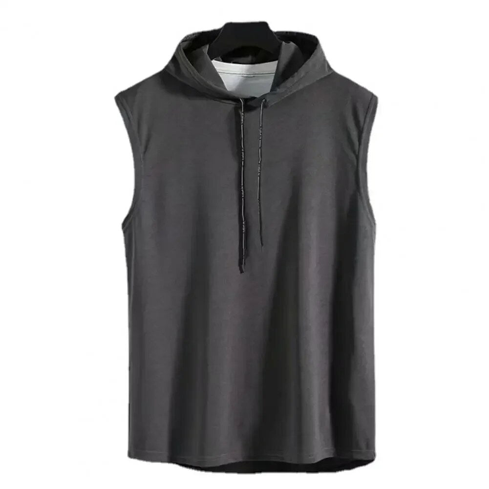 High-Quality Ice Silk Sleeveless Muscle Hoodie Vest for Summer Gym Workouts and Bodybuilding