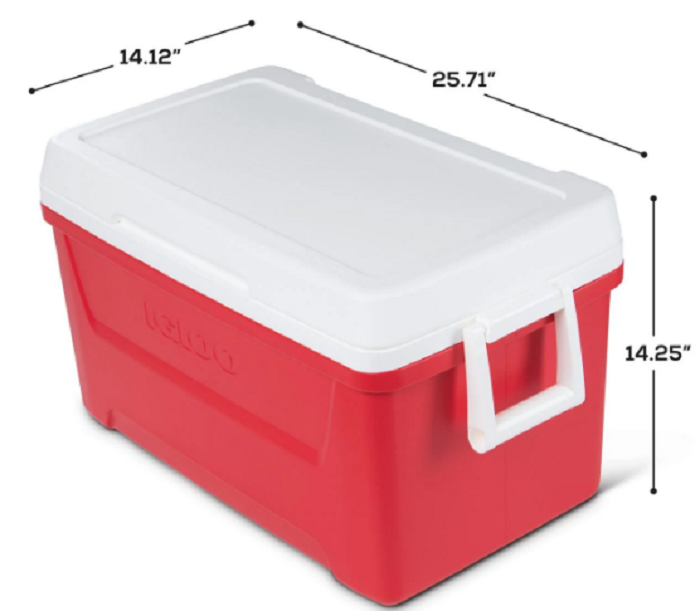 Igloo 48 quart Laguna ice chest cooler with Cool Riser Technology, swing-up handles, and stain-resistant liner.