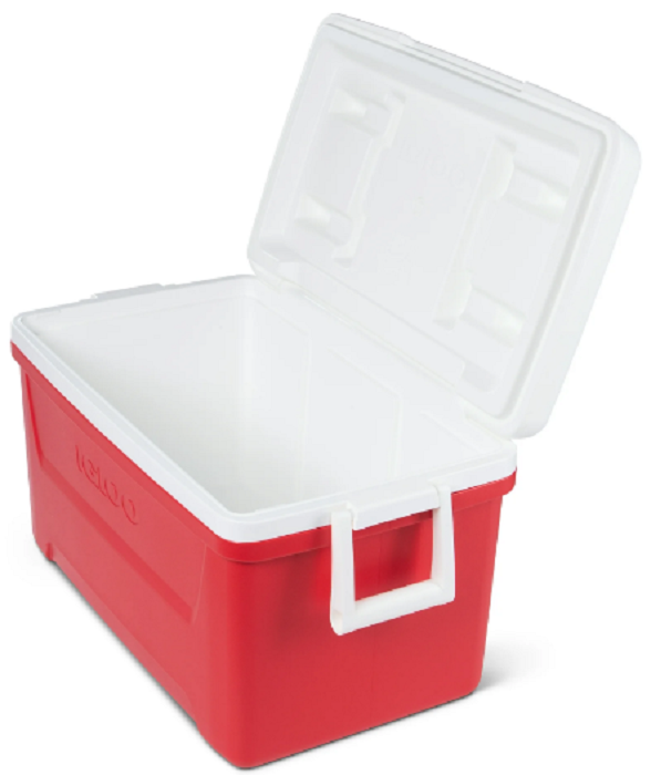 Igloo 48 quart Laguna ice chest cooler with Cool Riser Technology, swing-up handles, and stain-resistant liner.