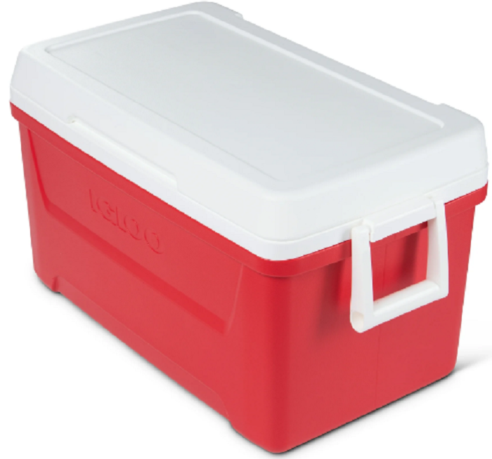 Igloo 48 quart Laguna ice chest cooler with Cool Riser Technology, swing-up handles, and stain-resistant liner.