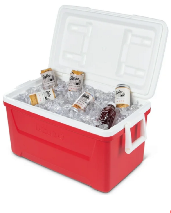 Igloo 48 quart Laguna ice chest cooler with Cool Riser Technology, swing-up handles, and stain-resistant liner.