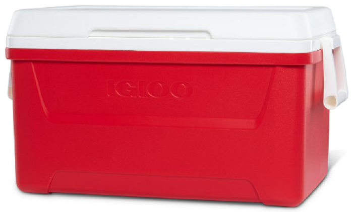 Igloo 48 quart Laguna ice chest cooler with Cool Riser Technology, swing-up handles, and stain-resistant liner.