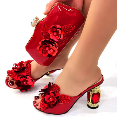 Doershow Italian Shoes and Bag Sets for Evening Party with Stones Italian Leather Handbags Match Bags!