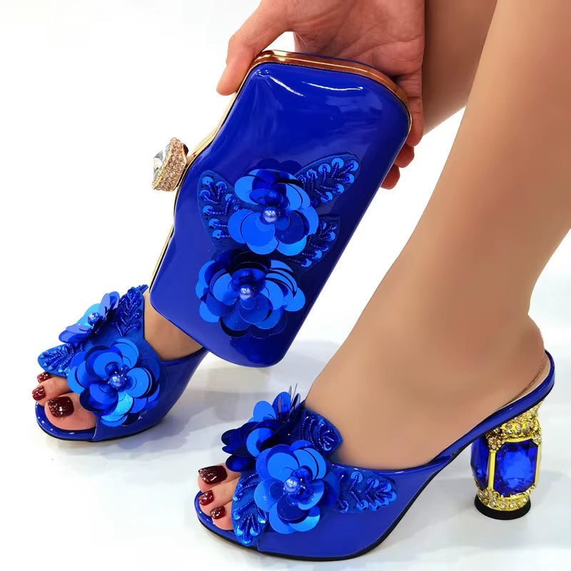 Doershow Italian Shoes and Bag Sets for Evening Party with Stones Italian Leather Handbags Match Bags!