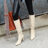 Knee High Boots for Women Folds Western Cowboy Long Boots Female Winter Boots Pointed Toe Heels Cowgirl Boots Woman Suede