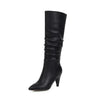 Knee High Boots for Women Folds Western Cowboy Long Boots Female Winter Boots Pointed Toe Heels Cowgirl Boots Woman Suede