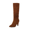 Knee High Boots for Women Folds Western Cowboy Long Boots Female Winter Boots Pointed Toe Heels Cowgirl Boots Woman Suede