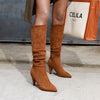 Knee High Boots for Women Folds Western Cowboy Long Boots Female Winter Boots Pointed Toe Heels Cowgirl Boots Woman Suede