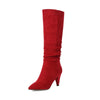 Knee High Boots for Women Folds Western Cowboy Long Boots Female Winter Boots Pointed Toe Heels Cowgirl Boots Woman Suede