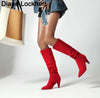 Knee High Boots for Women Folds Western Cowboy Long Boots Female Winter Boots Pointed Toe Heels Cowgirl Boots Woman Suede