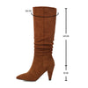 Knee High Boots for Women Folds Western Cowboy Long Boots Female Winter Boots Pointed Toe Heels Cowgirl Boots Woman Suede