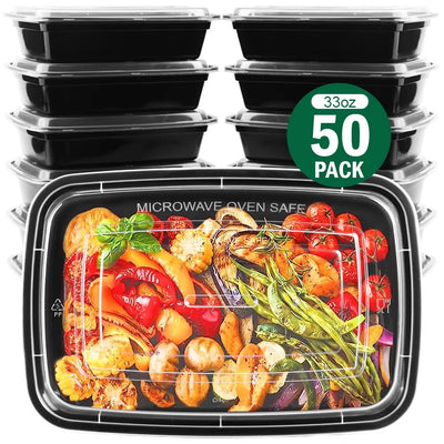 Meal Prep Containers, 50 Packs Plastic Food Storage Containers with Lids, 32Oz Bento Box Reusable, to Go Containers Disposable, BPA Free - CommunityRateLLC