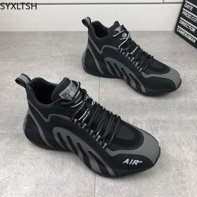 Men's Leather Casual Running Shoes - Chunky Designer Sneakers for Sports and Fashion