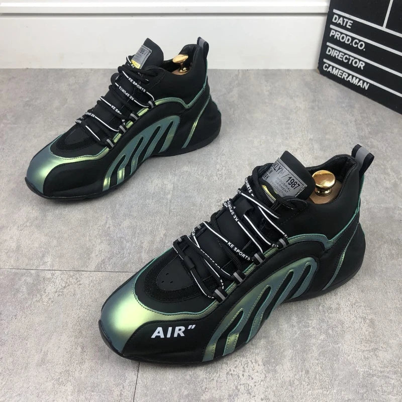 Men's Leather Casual Running Shoes - Chunky Designer Sneakers for Sports and Fashion