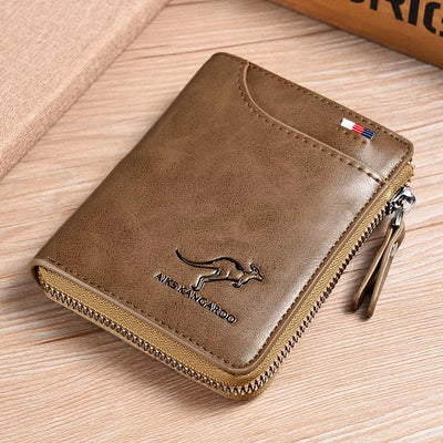 Men's Leather Wallet with RFID Protection - Luxury Business Card Holder and Zipper Purse