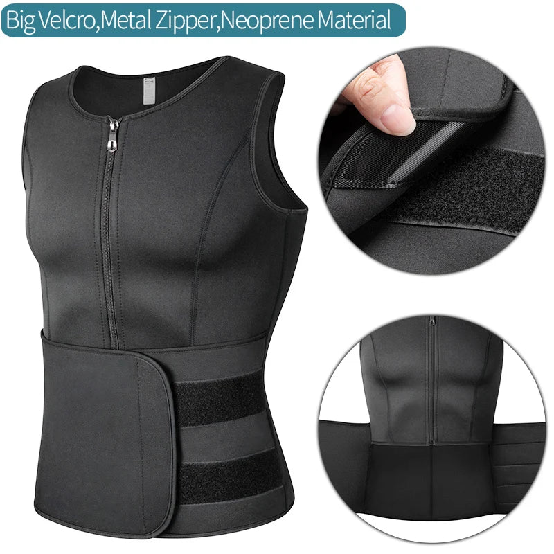 Men's Neoprene Sauna Zipper Waist Trainer Corset Vest for Enhanced Compression and Slimming Effect