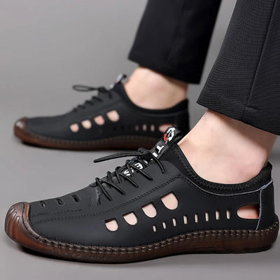 Men's Soft Leather Summer Sandals 2024 - Breathable Non-Slip Cowhide Sole Casual Outdoor Beach Footwear