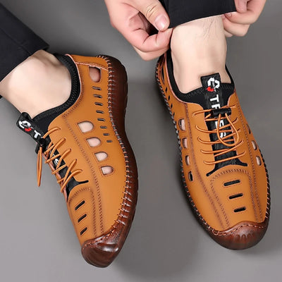 Men's Soft Leather Summer Sandals 2024 - Breathable Non-Slip Cowhide Sole Casual Outdoor Beach Footwear