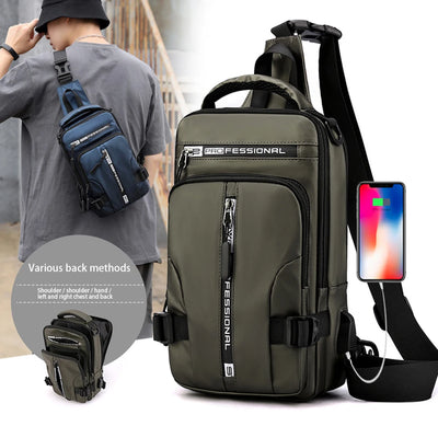 Men's Waterproof Nylon Crossbody Bag with USB Charging Port - Multifunctional Outdoor Travel Daypack and Casual Messenger Chest Bag