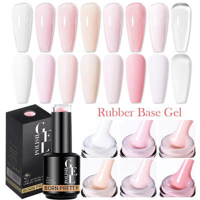 Milky Pink Rubber Base Gel Nail Polish - 15ml Semi-Permanent Glitter Varnish, Soak-Off Self-Leveling UV/LED Gel