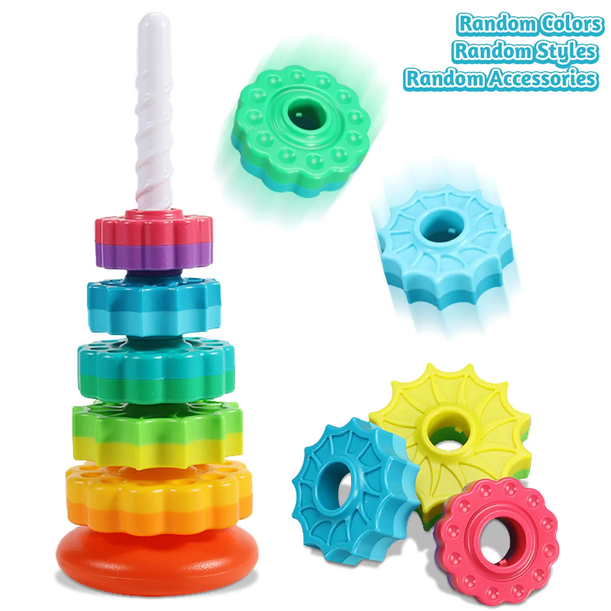 Montessori Rotating Rainbow Tower Stacking Puzzle Toy for Children - Safe and Eco-Friendly Design
