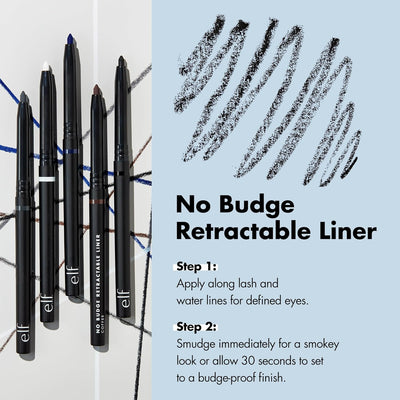 No Budge Retractable Eyeliner - Creamy, Ultra-Pigmented, Waterproof Formula for Bold, Defined Lines - Vegan & Cruelty-Free - Black, 0.006 Oz