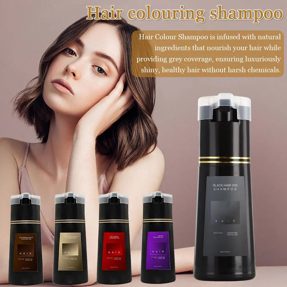 Nova Hair Instant Dye Shampoo for men and women, 200ml, long-lasting natural hair color coverage, ammonia-free formula with nourishing ingredients.