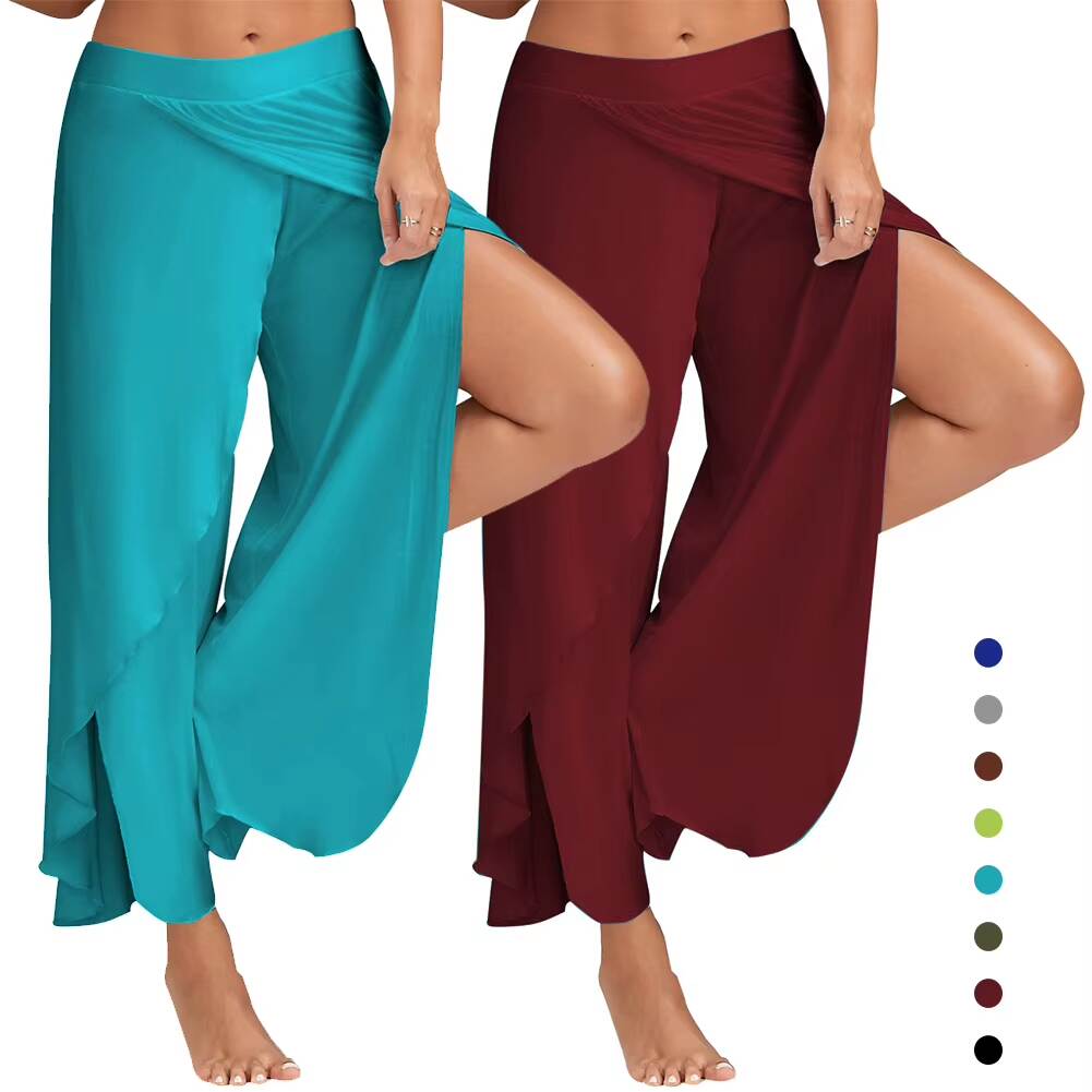 Plus Size Women's Wide Leg Pants - Loose Fit Fitness, Dance, and Yoga Trousers with Elastic Waist for Casual Summer Workouts