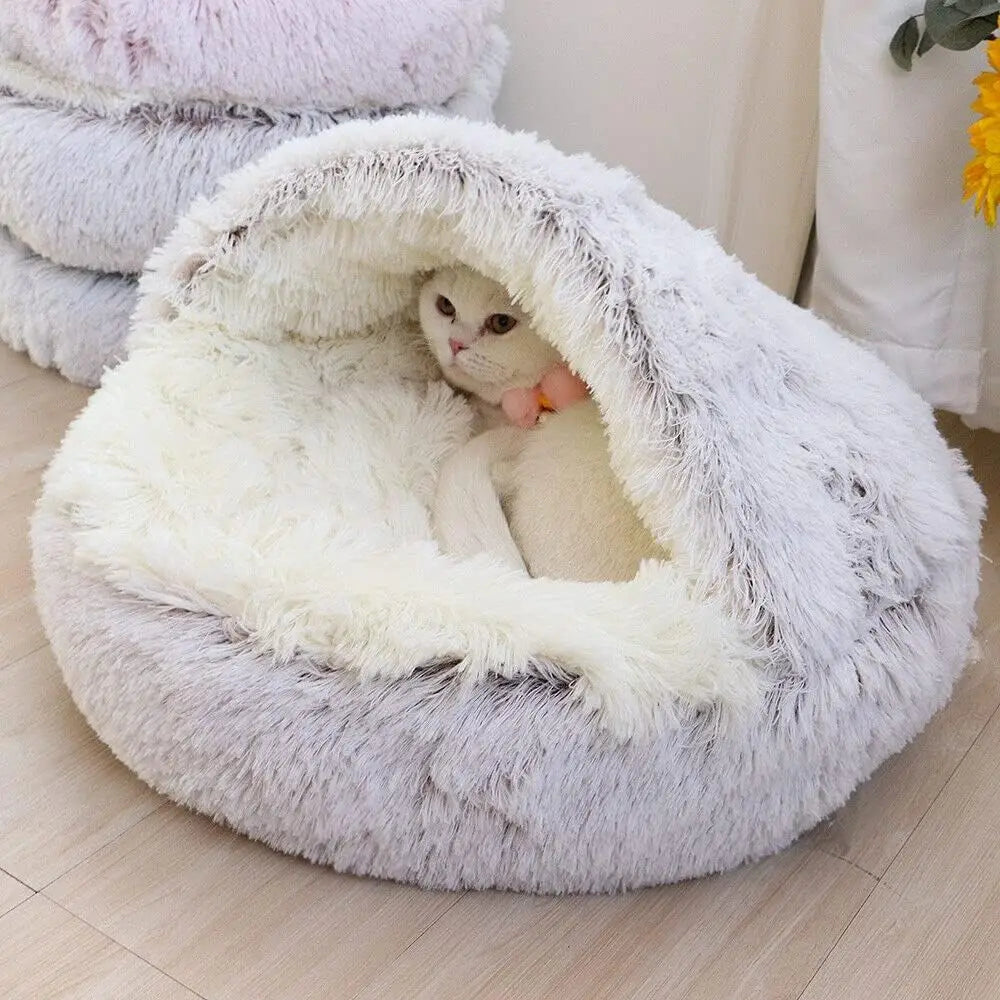 Premium Soft Plush Round Pet Bed with Removable Cover - 2-in-1 Sleeping Nest for Cats and Small Dogs