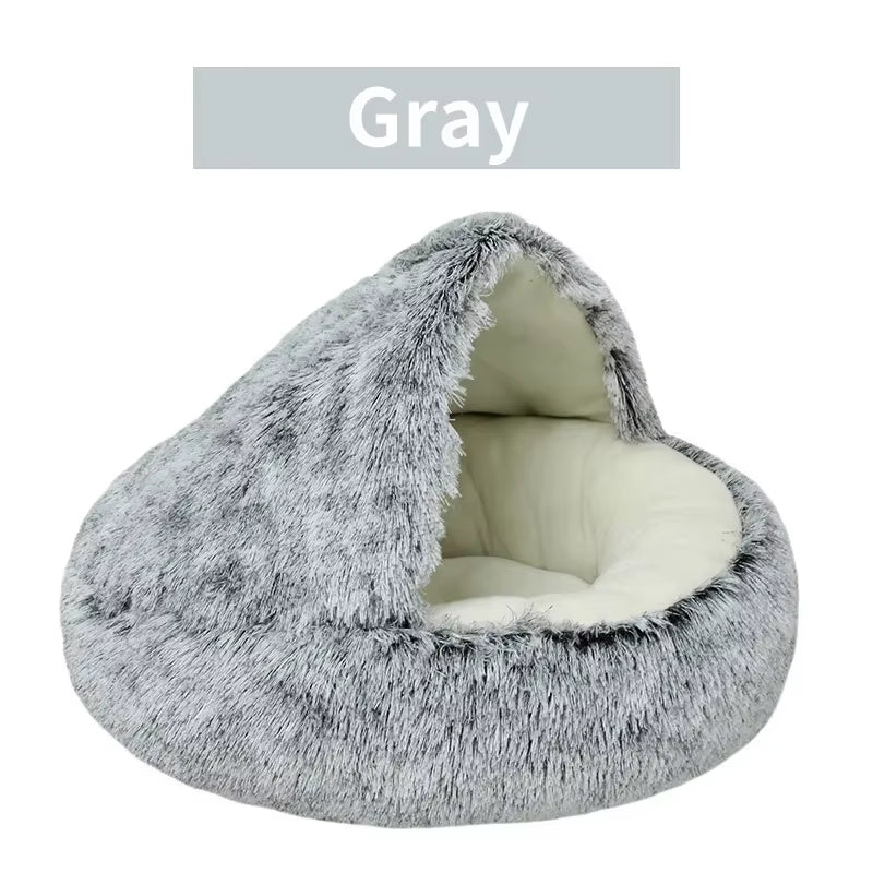 Premium Winter Plush Round Cat Bed and Cushion - 2-in-1 Warm Pet Sleep Bag and Nest for Small Dogs and Cats