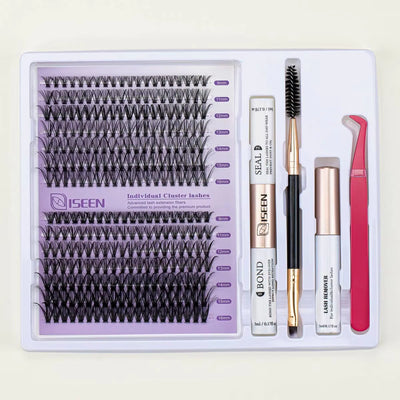 DIY Lash Extension Kit: Mixed Style Lash Clusters with Bond & Seal, Remover, Tweezers, and Lash Brush for Self-Application Makeup